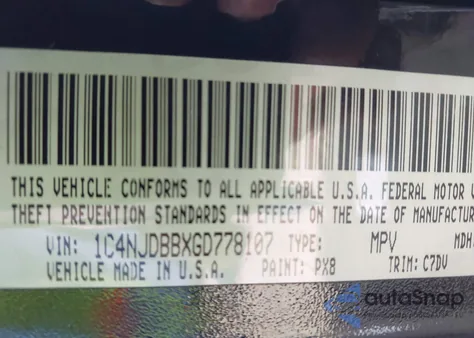 2016 Jeep Compass Sport z USA, uszkodzony, nr VIN 1C4NJDBBXGD778107